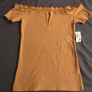 Orange, off shoulder top . V neck